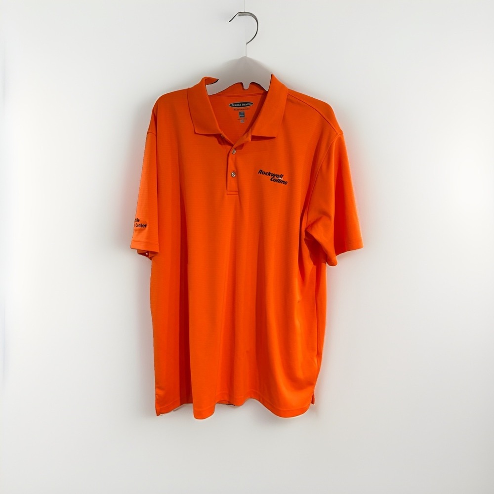 Pebble Beach mens PERFORMANCE POLO Rockwell Collins logo XL stretch EUC W98
